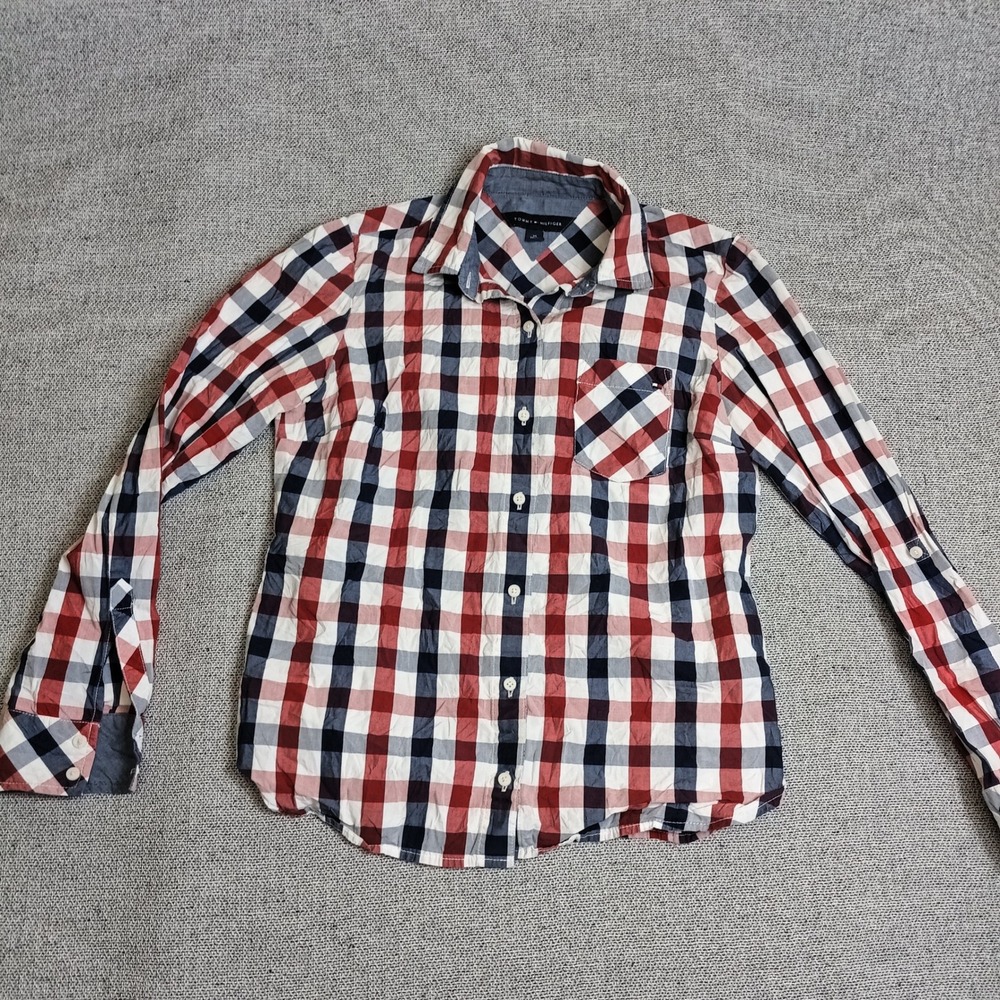 Tommy Hilfiger Button Down Shirt Womens XS Red Blue White Gingham Check Top